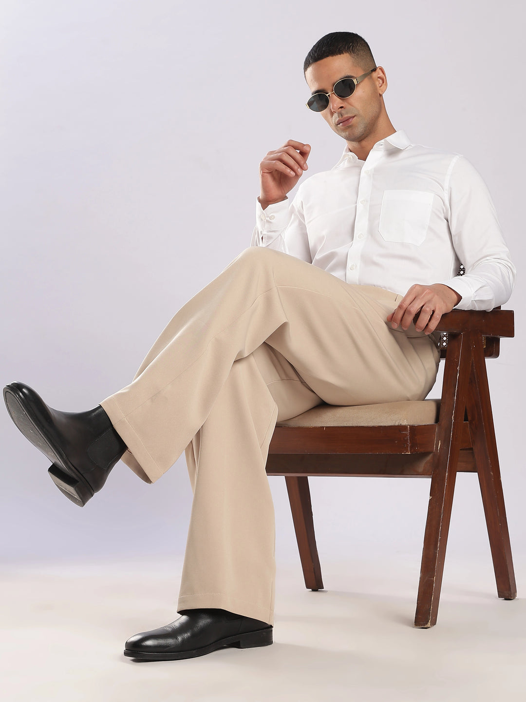 Beige Poly Straight Fit Korean Trouser