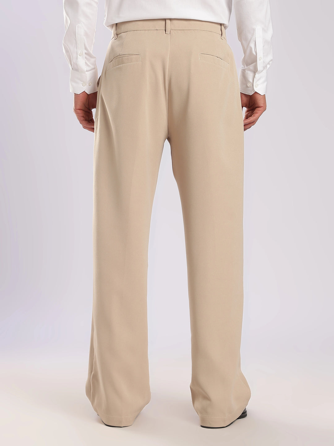 Beige Poly Straight Fit Korean Trouser