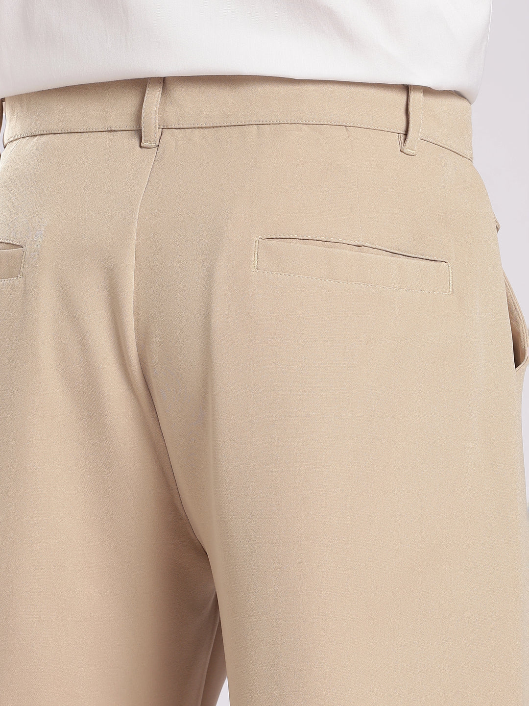 Beige Poly Straight Fit Korean Trouser