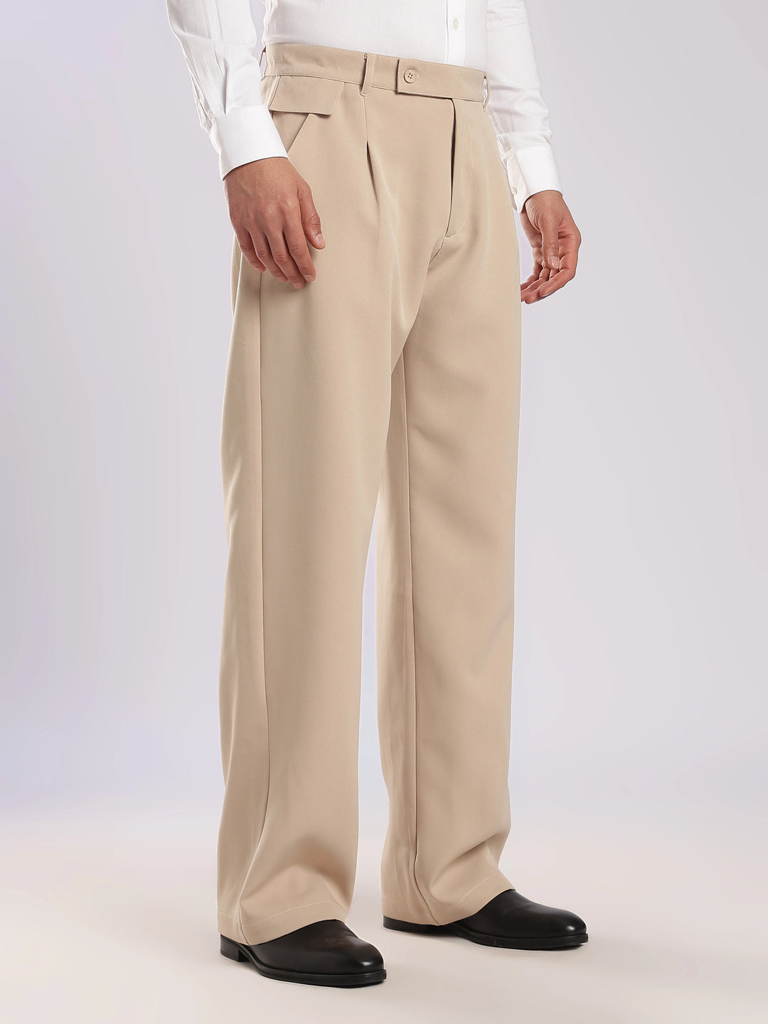 Beige Poly Straight Fit Korean Trouser
