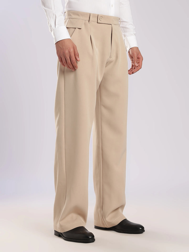Beige Poly Straight Fit Korean Trouser