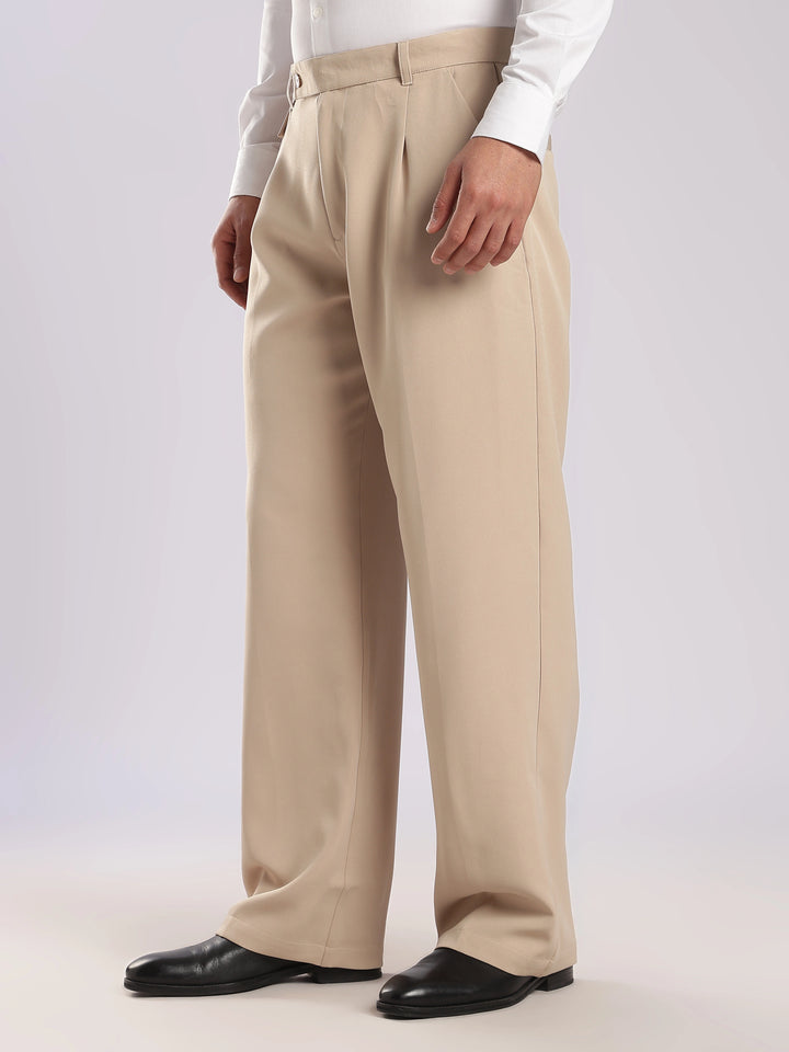 Beige Poly Straight Fit Korean Trouser