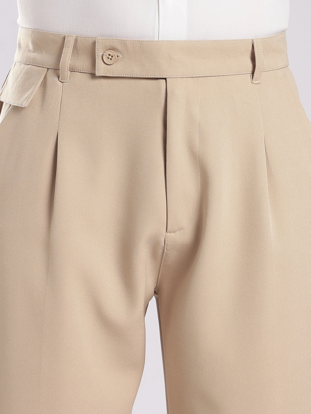 Beige Poly Straight Fit Korean Trouser
