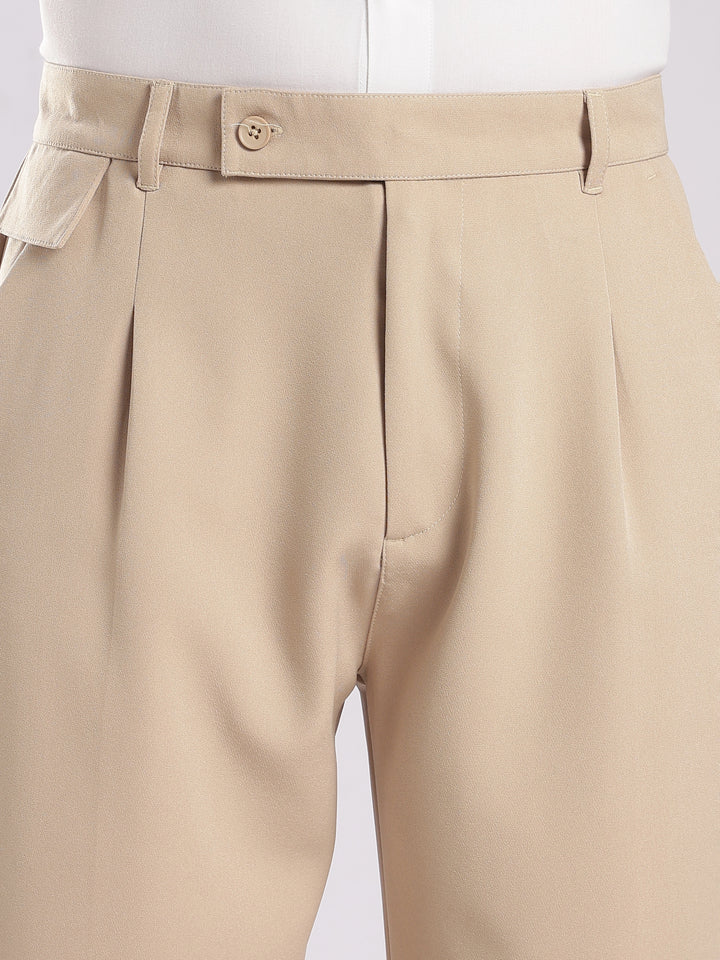 Beige Poly Straight Fit Korean Trouser