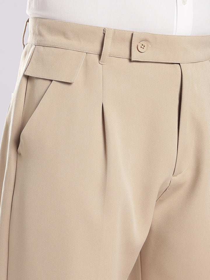 Beige Poly Straight Fit Korean Trouser