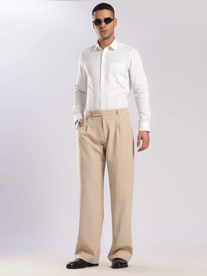 Beige Poly Straight Fit Korean Trouser
