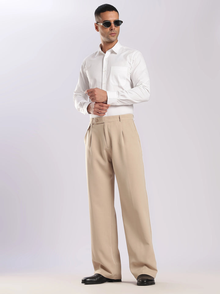 Beige Poly Straight Fit Korean Trouser