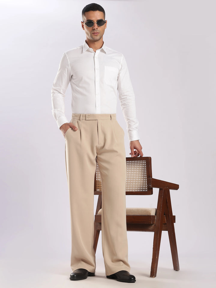 Beige Poly Straight Fit Korean Trouser