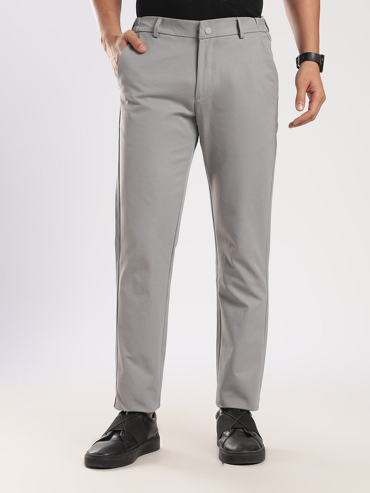 Light Grey Cotton Regular Fit Travel Pant