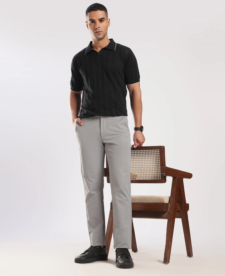 Light Grey Cotton Regular Fit Travel Pant