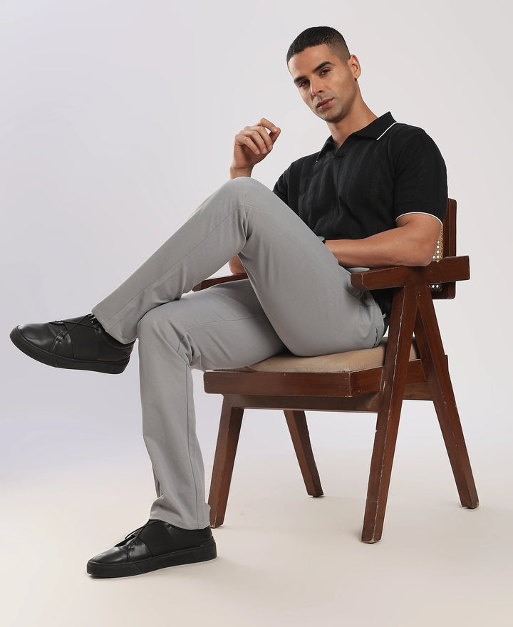 Light Grey Cotton Regular Fit Travel Pant