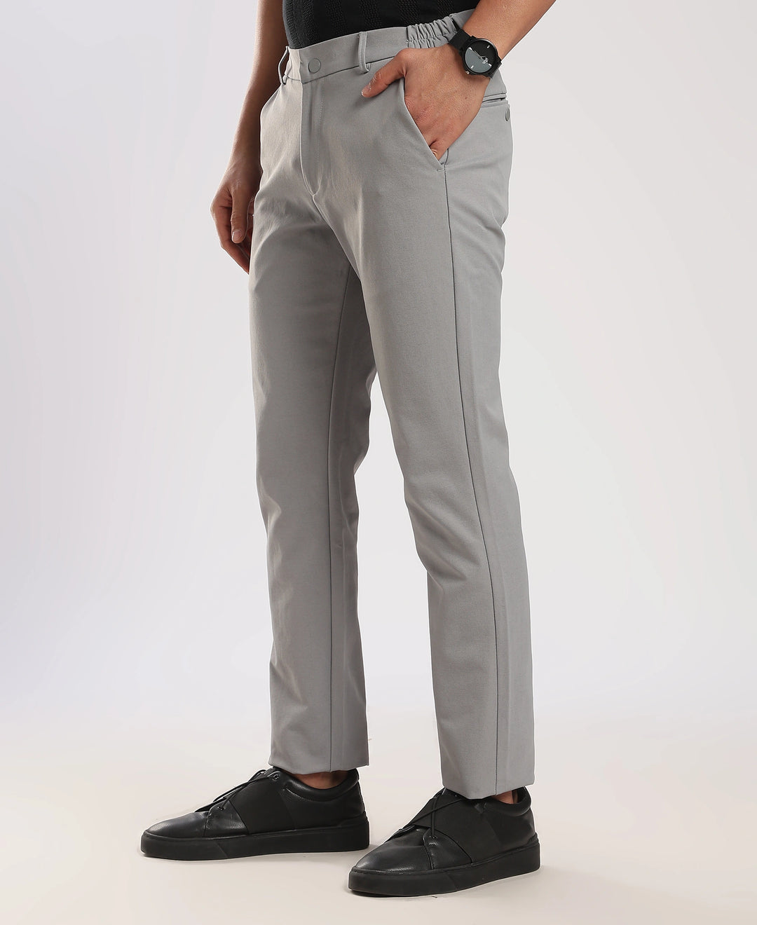 Light Grey Cotton Regular Fit Travel Pant