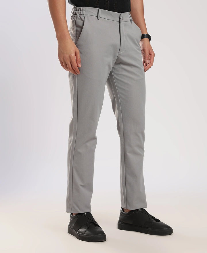 Light Grey Cotton Regular Fit Travel Pant