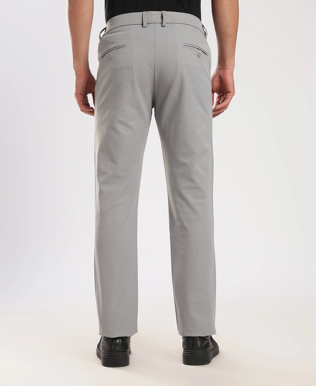 Light Grey Cotton Regular Fit Travel Pant