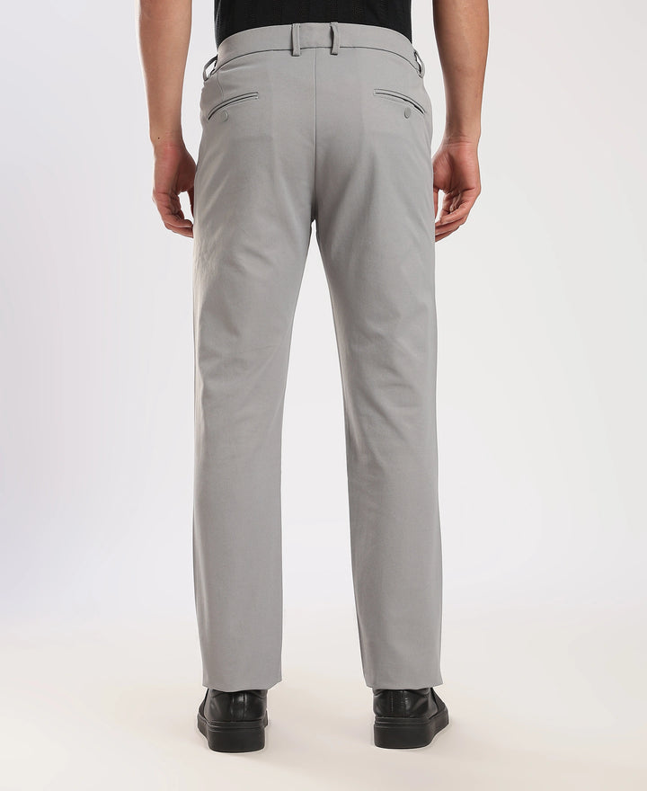 Light Grey Cotton Regular Fit Travel Pant