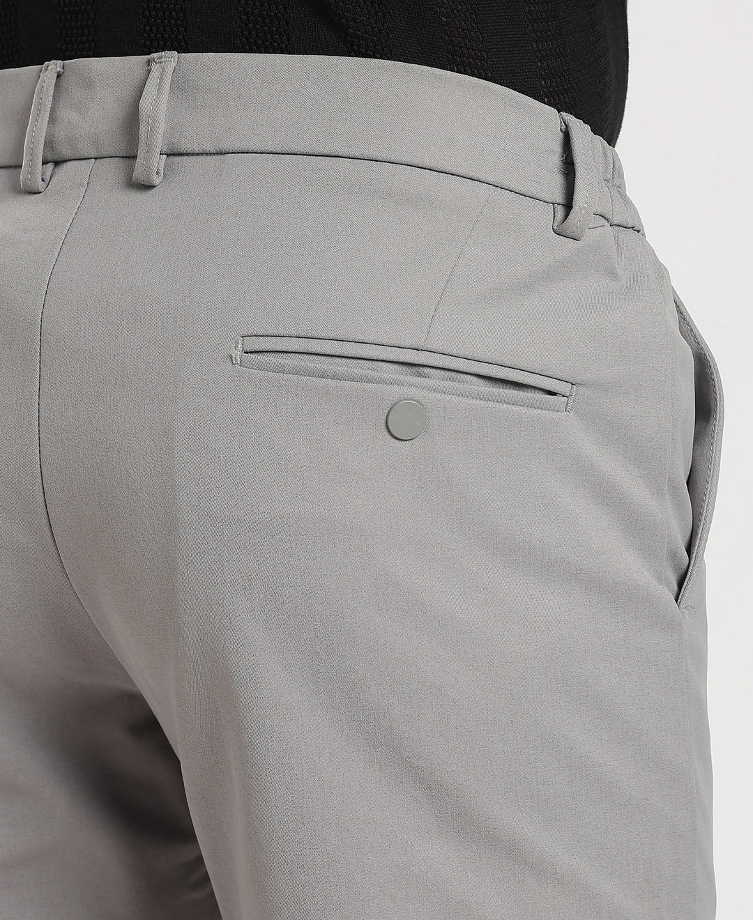Light Grey Cotton Regular Fit Travel Pant