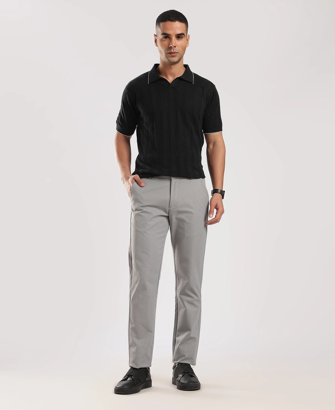 Light Grey Cotton Regular Fit Travel Pant
