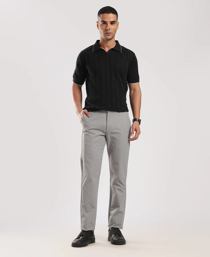 Light Grey Cotton Regular Fit Travel Pant