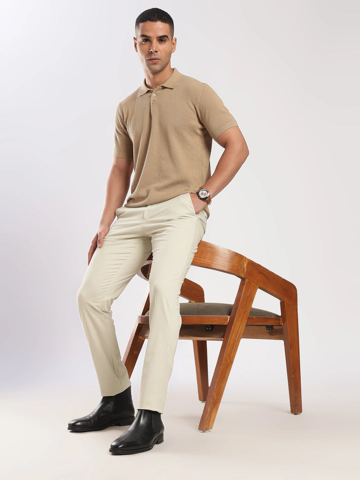 Cream Cotton Travel Pant