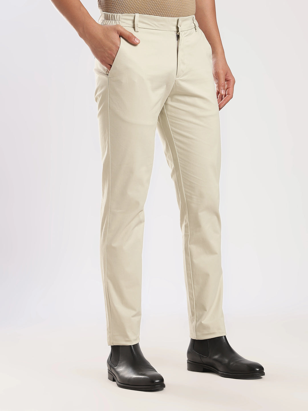 Cream Cotton Travel Pant