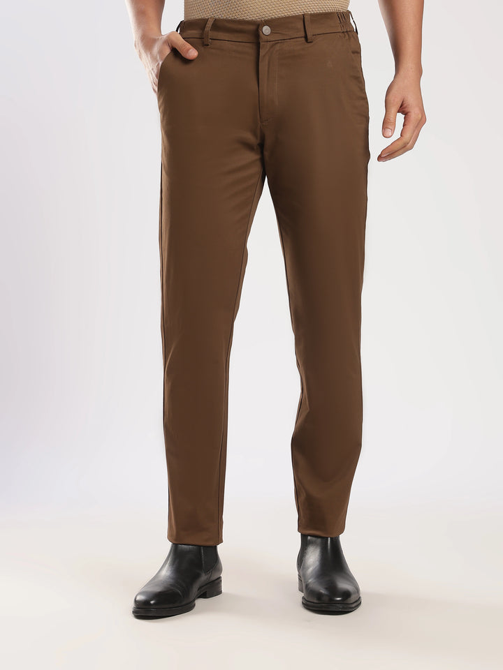 Coffee Brown Cotton Regular Fit Travel Pant