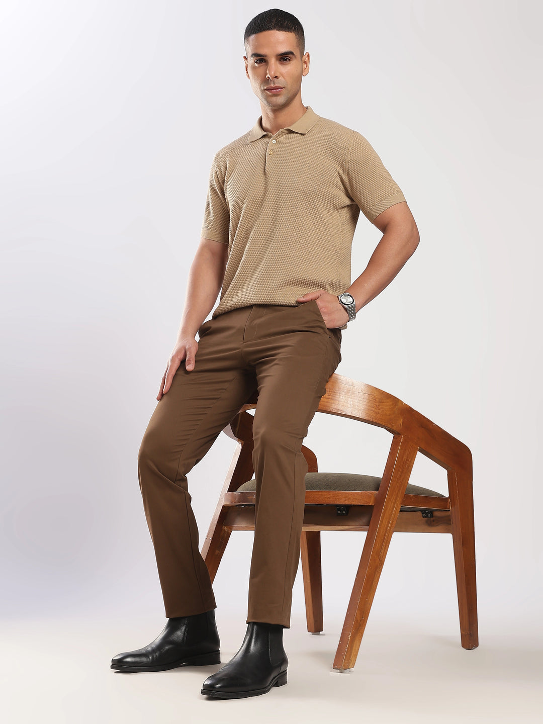 Coffee Brown Cotton Regular Fit Travel Pant