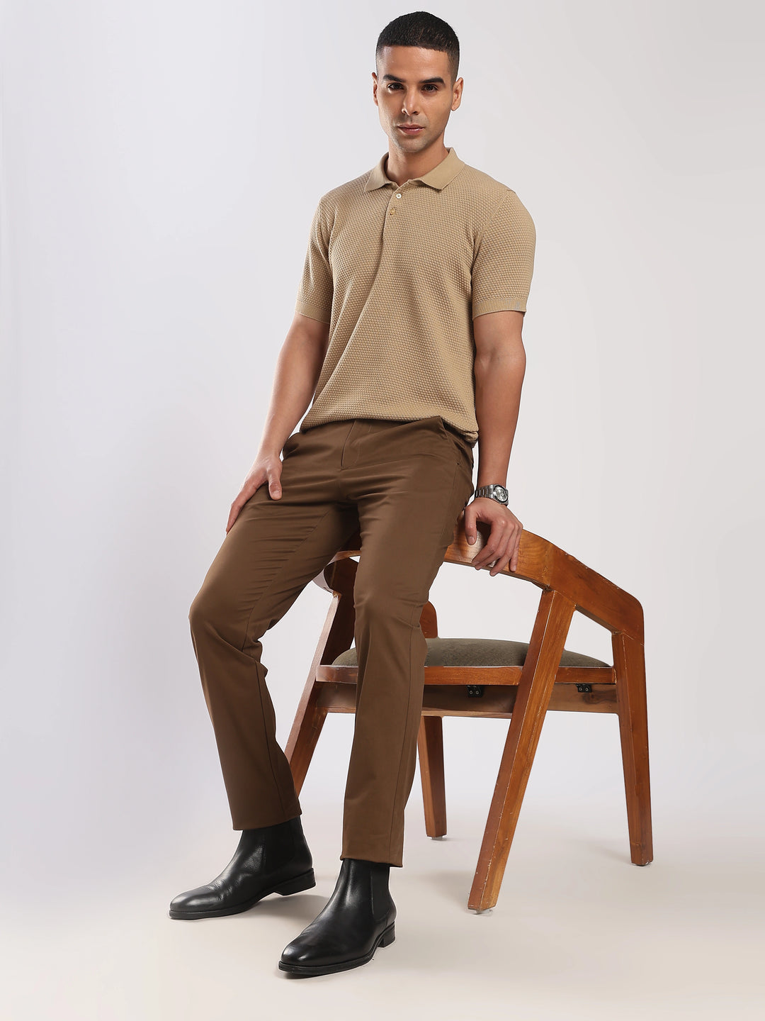 Coffee Brown Cotton Regular Fit Travel Pant