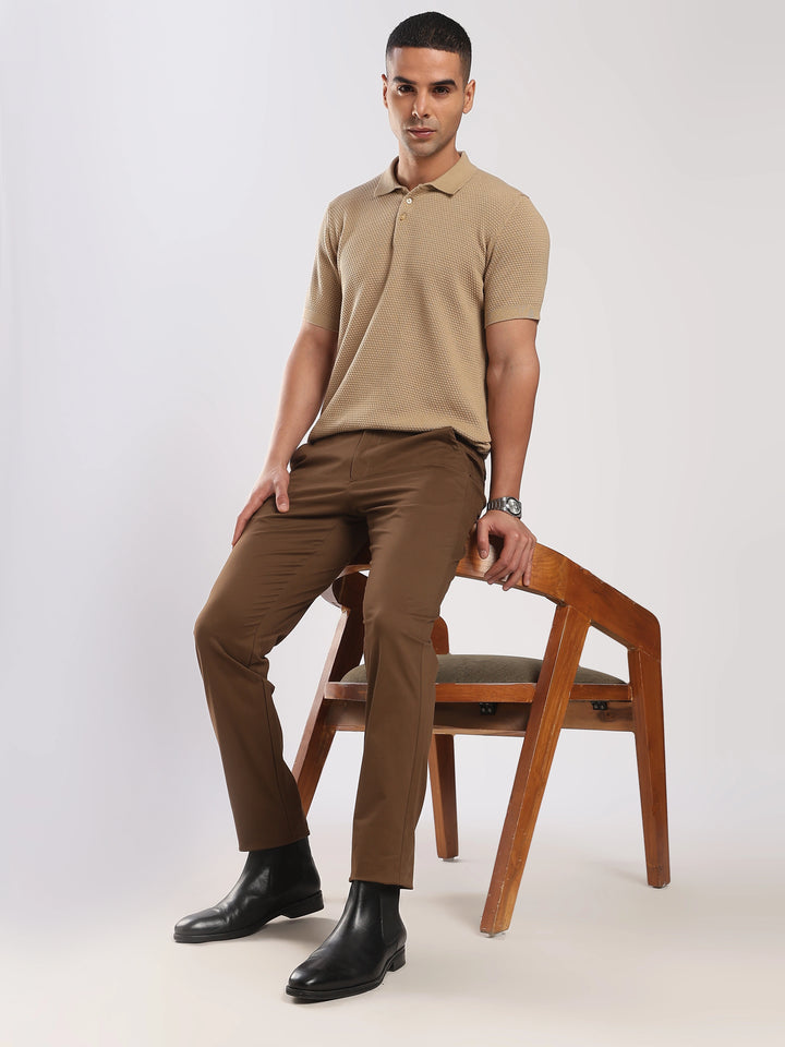 Coffee Brown Cotton Regular Fit Travel Pant