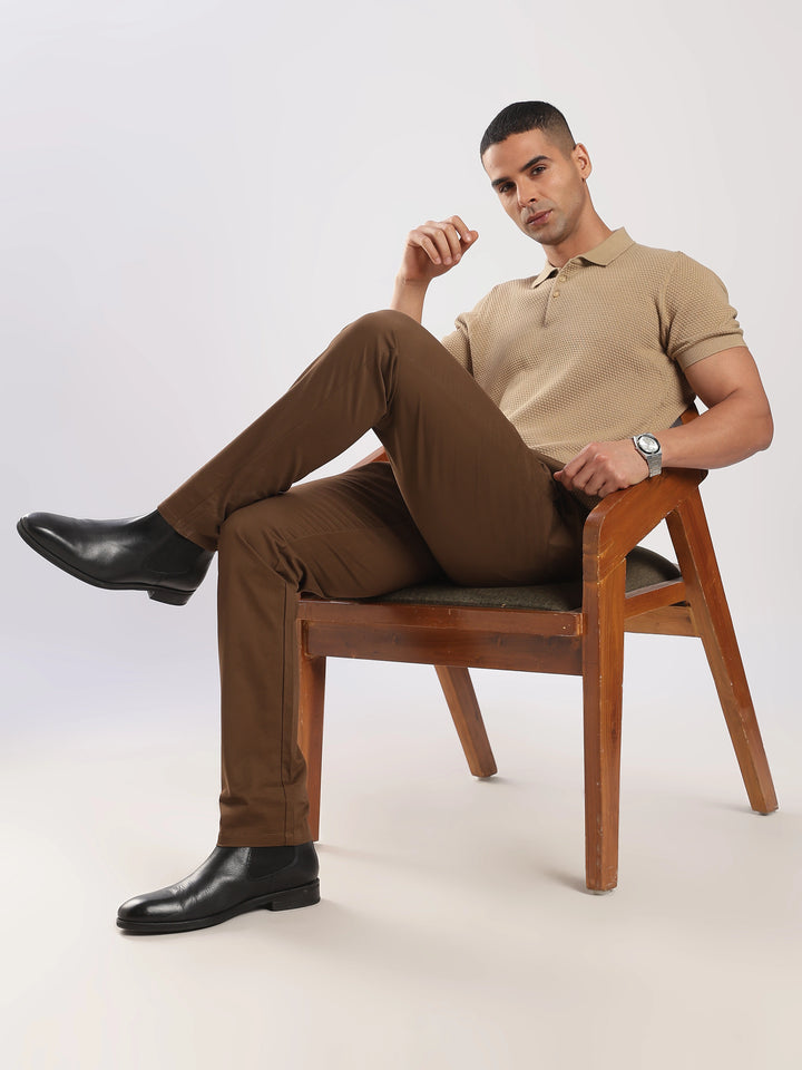 Coffee Brown Cotton Regular Fit Travel Pant