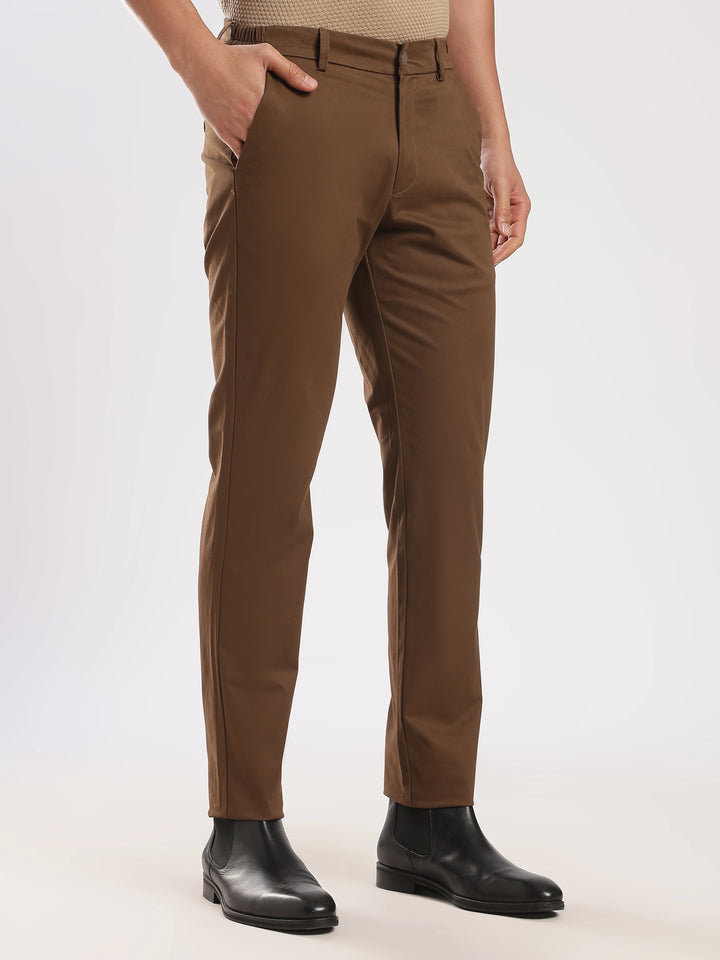 Coffee Brown Cotton Regular Fit Travel Pant