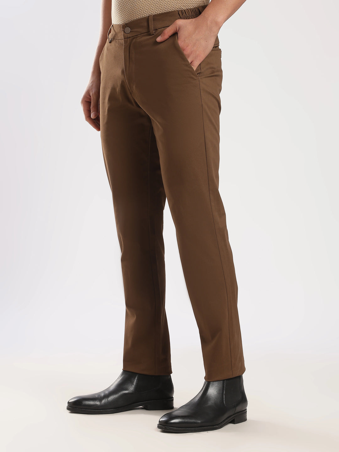 Coffee Brown Cotton Regular Fit Travel Pant