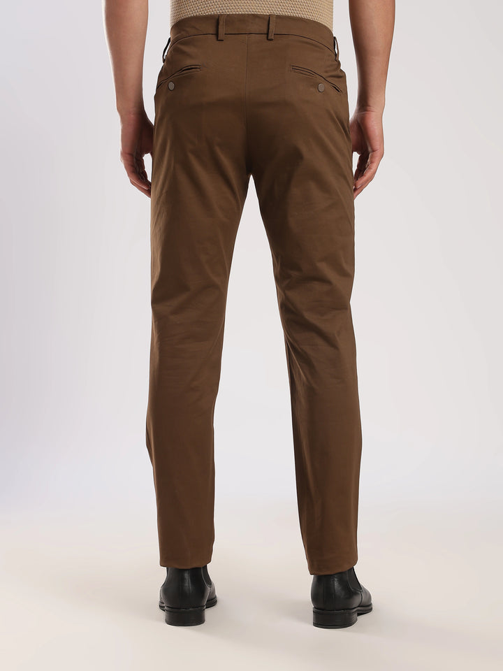 Coffee Brown Cotton Regular Fit Travel Pant