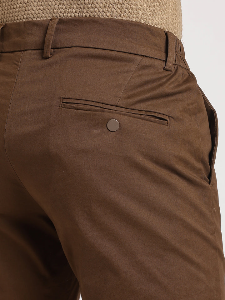 Coffee Brown Cotton Regular Fit Travel Pant