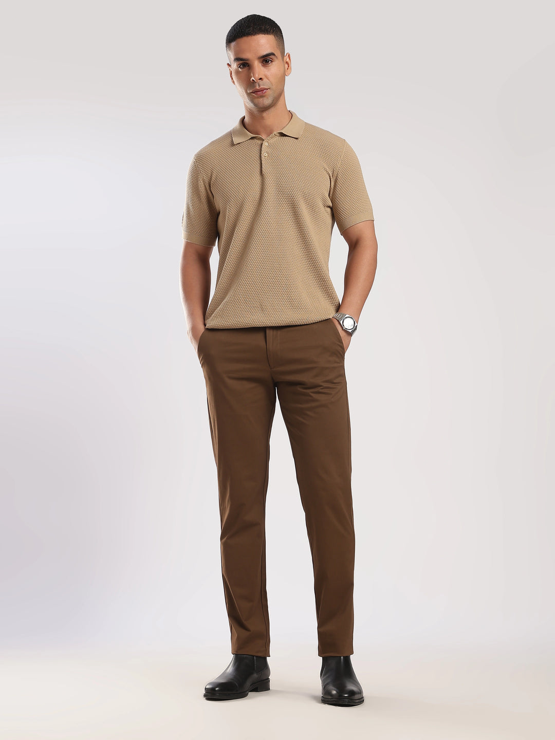 Coffee Brown Cotton Regular Fit Travel Pant