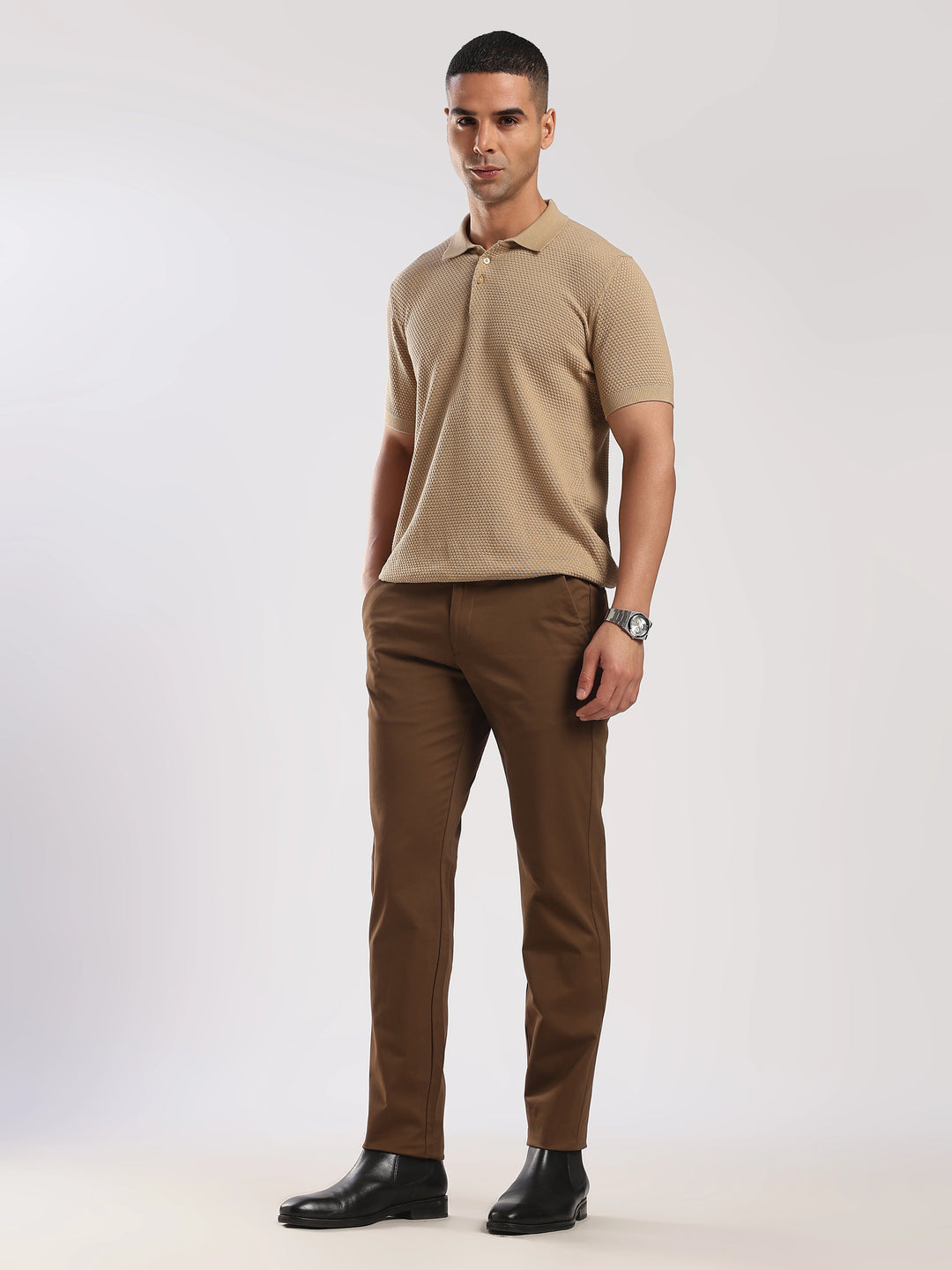Coffee Brown Cotton Regular Fit Travel Pant
