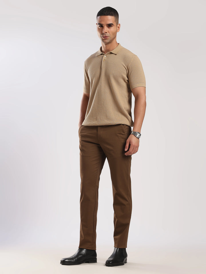 Coffee Brown Cotton Regular Fit Travel Pant
