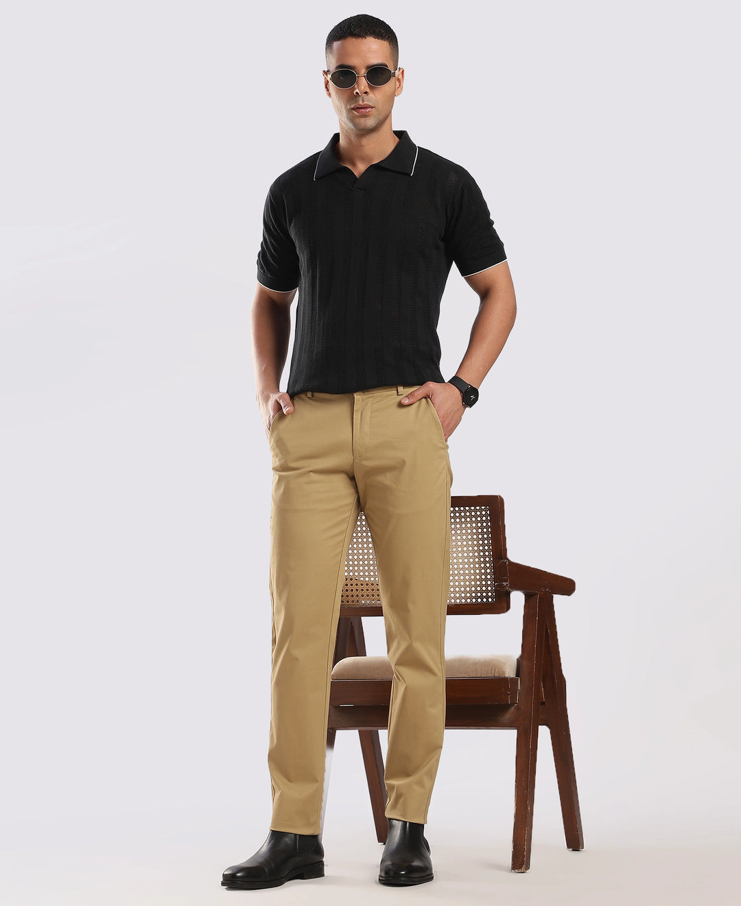 Beige Cotton Regular Fit Travel Pant