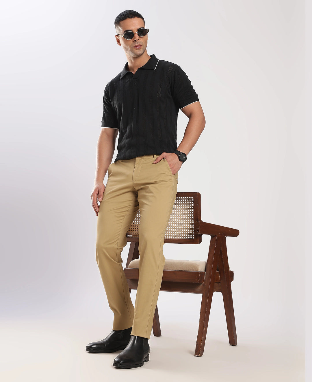 Beige Cotton Regular Fit Travel Pant