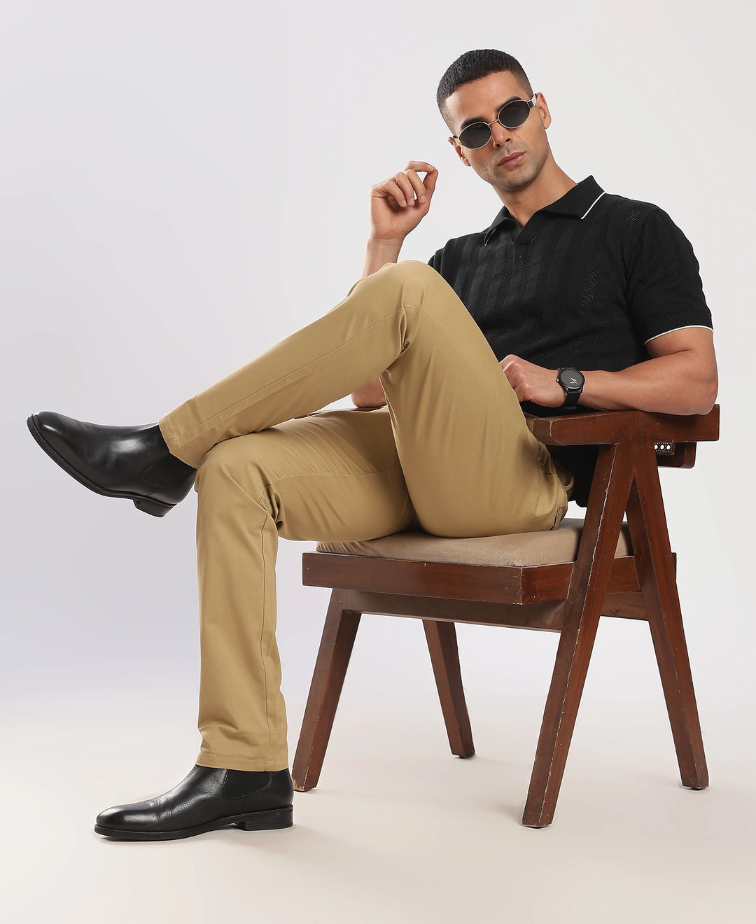 Beige Cotton Regular Fit Travel Pant