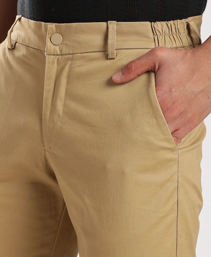Beige Cotton Regular Fit Travel Pant