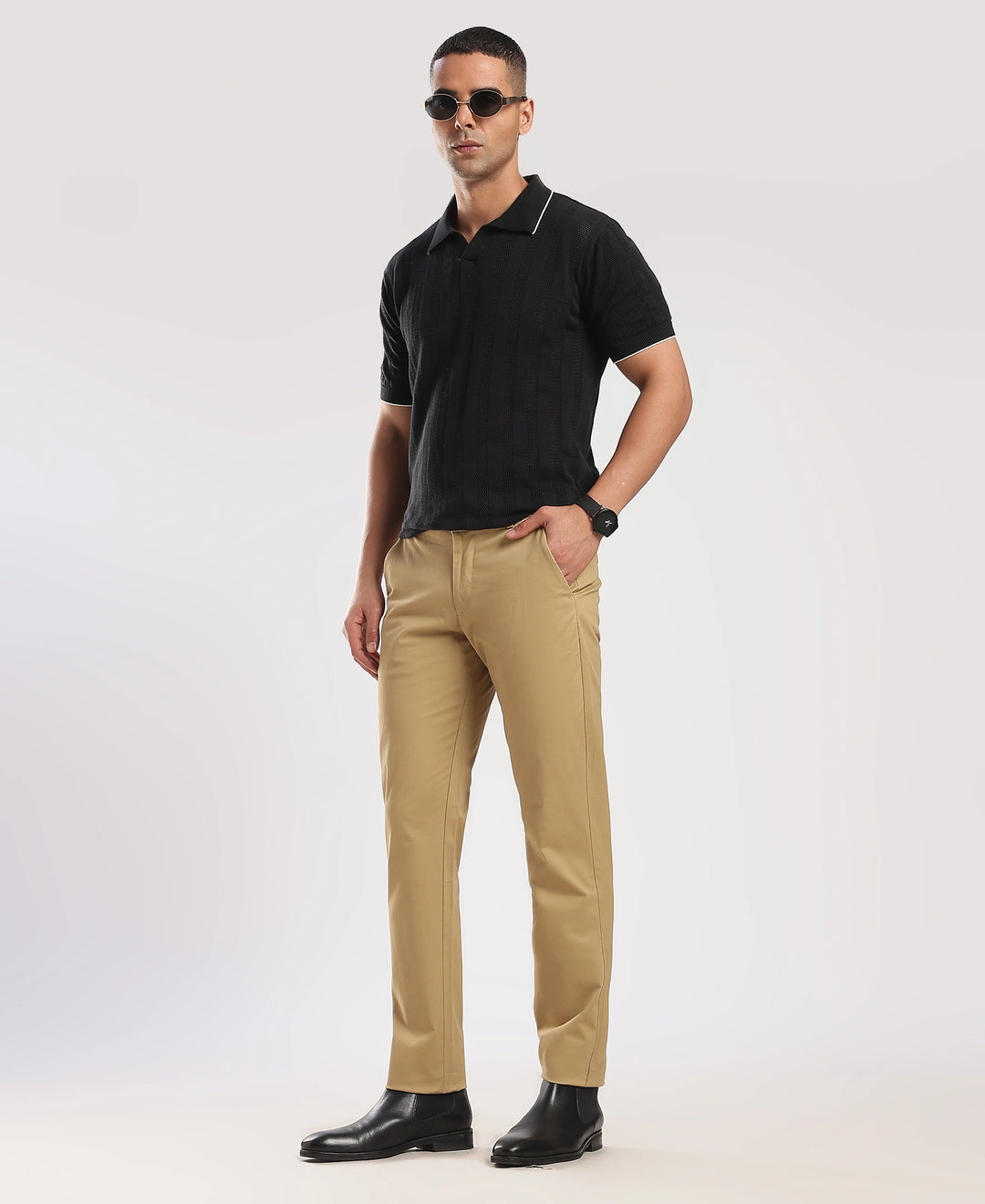 Beige Cotton Regular Fit Travel Pant