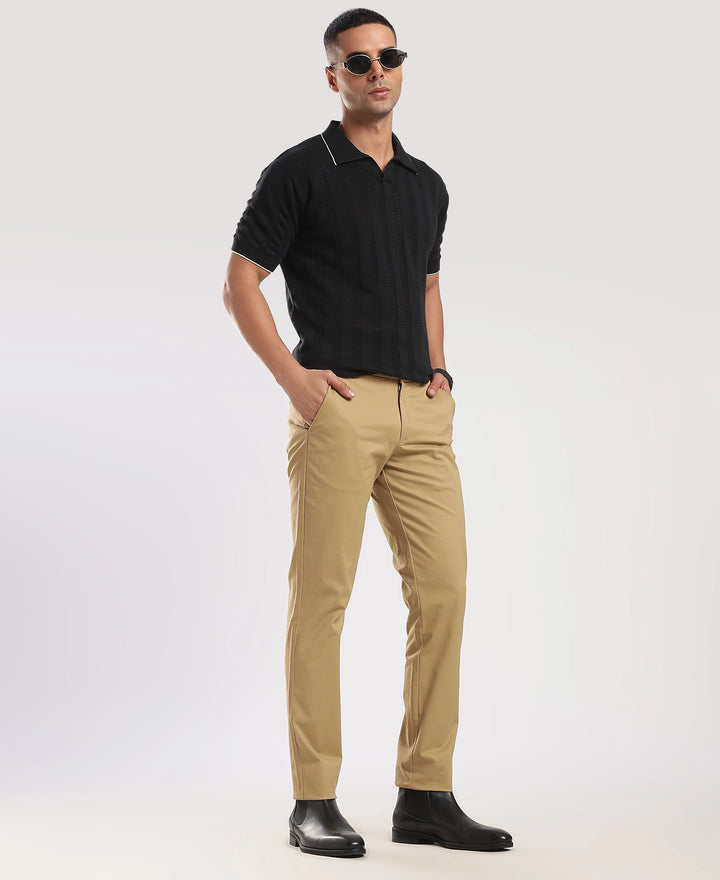 Beige Cotton Regular Fit Travel Pant