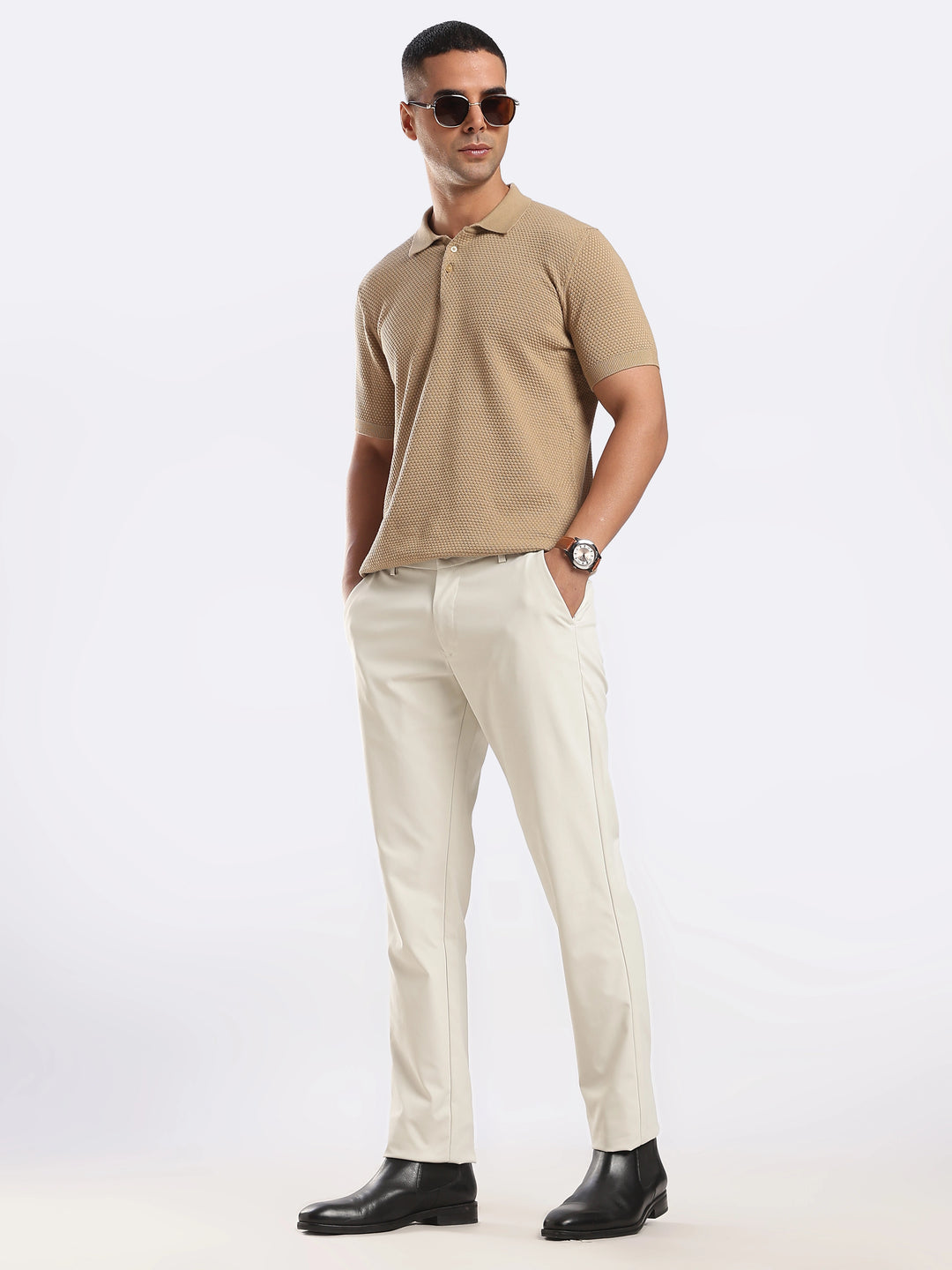 Cream Regular Fit Travel Pant