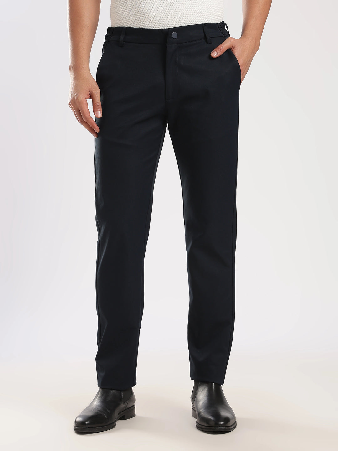 Navy Cotton Regular Fit Travel Pant