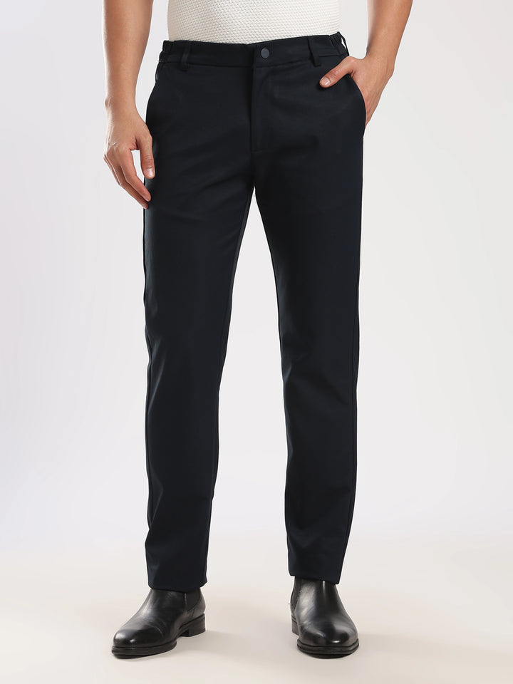 Navy Cotton Regular Fit Travel Pant