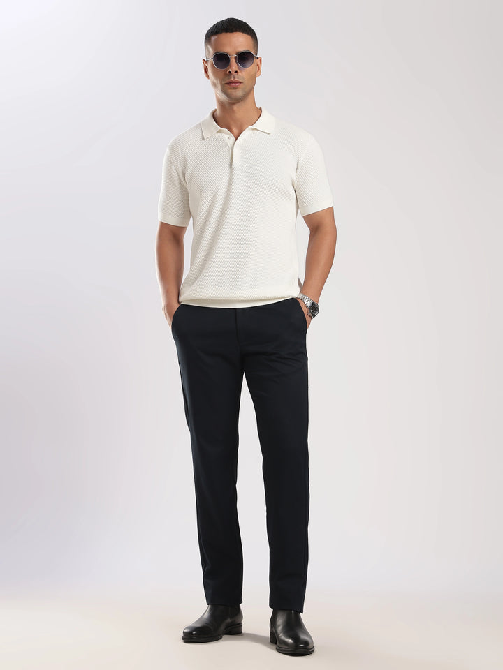 Navy Cotton Regular Fit Travel Pant