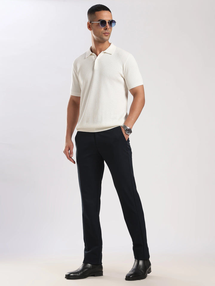 Navy Cotton Regular Fit Travel Pant
