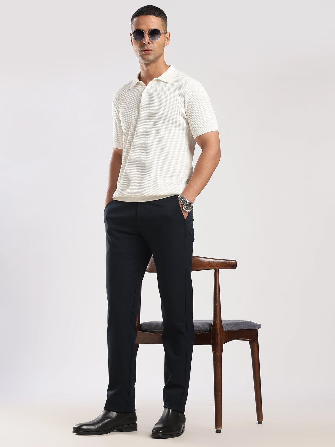 Navy Cotton Regular Fit Travel Pant