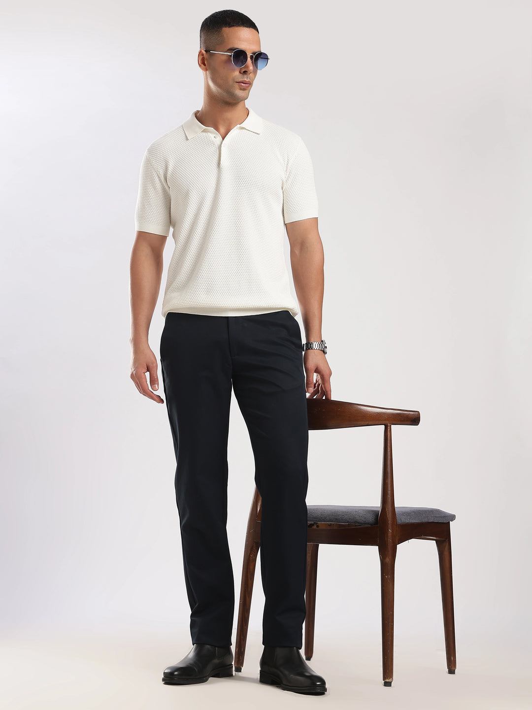 Navy Cotton Regular Fit Travel Pant