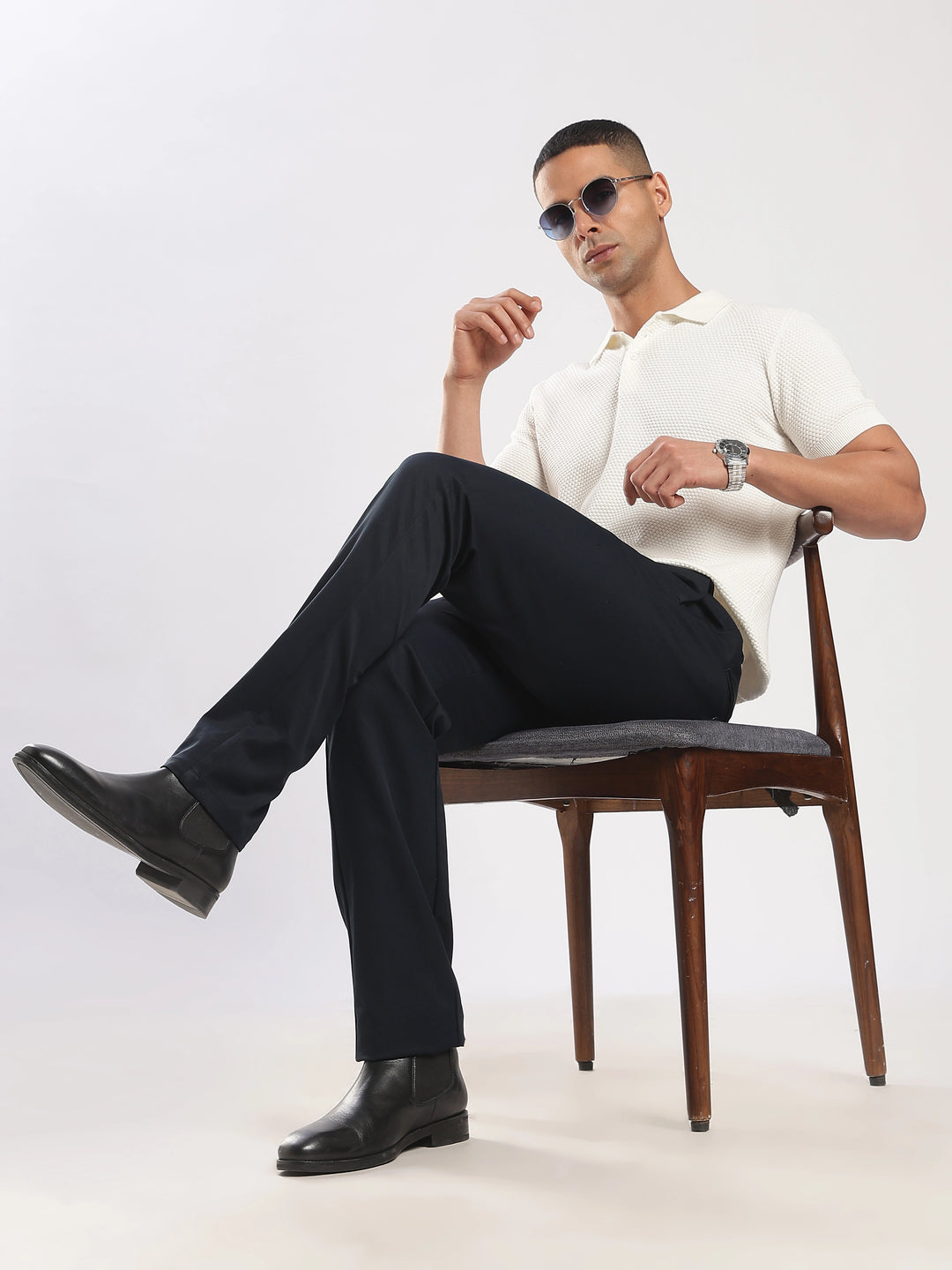 Navy Cotton Regular Fit Travel Pant